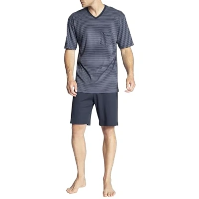 Abbildung von CALIDA Relax Streamline Kurz Pyjama, V Neck Herren, aus 100% Baumwolle, Hose mit stoffbezogenem Gummibund
