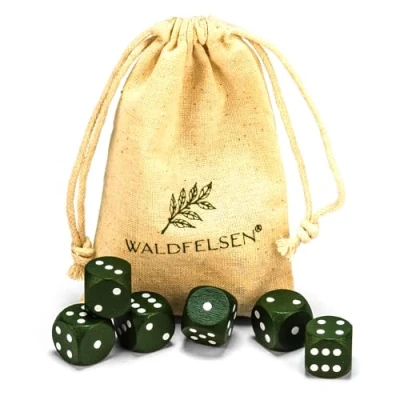 Abbildung von Waldfelsen 6, 12, 20, 30 oder 50 hochqualitative Holzwürfel aus echtem Buchenholz Augenwürfel Spielwürfel Holz in 16 mm Standardwürfel mit Stoffbeutel Würfelset (Moosgrün, 6 Stück)