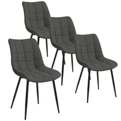 Abbildung von WOLTU 4 x Esszimmerstühle 4er Set Esszimmerstuhl Küchenstuhl Polsterstuhl Design Stuhl mit Rückenlehne, Sitzfläche aus Leinen, Gestell Metall, Dunkelgrau, BH206dgr
