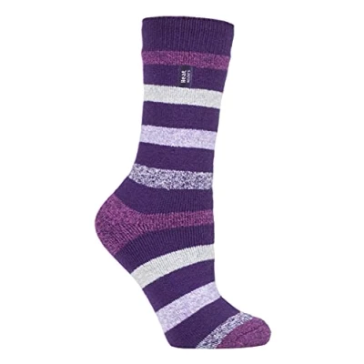 Abbildung von HEAT HOLDERS Lite Damen Dünn Bunt Muster Motiv Thermosocken für Geschenk Socken Winter (37 40, Lila Streifen (Jasmin))