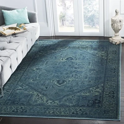 Abbildung von SAFAVIEH Traditionell Teppich für Wohnzimmer, Esszimmer, Schlafzimmer Vintage Collection, Kurzer Flor, Türkis, 160 X 229 cm