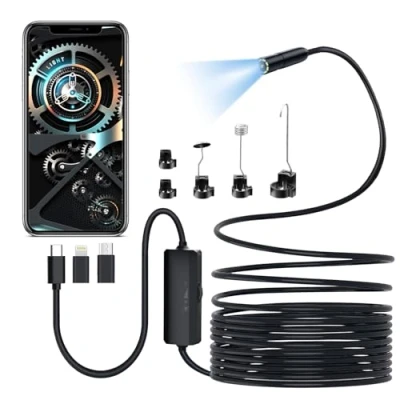 Abbildung von YSWOVUO Endoskopkamera mit Licht, 1920 HD Typ C Endoskop 5m 8 LED Leuchten, Inspektionskamera Wasserdichtes Ip67, Kein WLAN Endoscope Camera für Android und iOS Smartphone, iPhone, iPad, Samsung