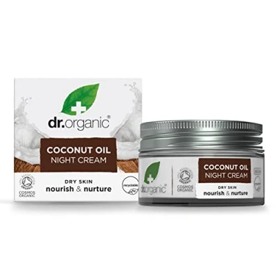 Abbildung von Dr Organic Kokosöl Nachtcreme, Feuchtigkeitsspendend, Trockene Haut, Natürlich, Vegan, Tierversuchsfrei, Paraben &amp; SLS frei, Plastikfrei, Recycelt Recyclebar, Zertifiziert Bio, 50ml