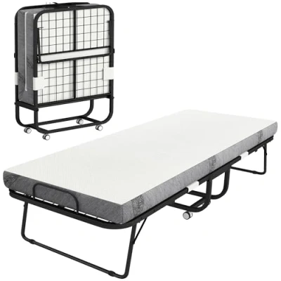 Abbildung von HOMCOM Gästebett Klappbett mit Rollen Stahl+Schaumstoff Weiß+Schwarz 200 x 80 42,5 cm