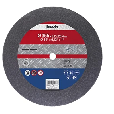 Abbildung von kwb Metall Trennscheibe 355 mm, 3.2 mm Stark für Trennsägen, Trennmaschinen und Trennschneider, mit Glasfiber Verstärkung, Kunstharzgebunden, Bohrung 25,4
