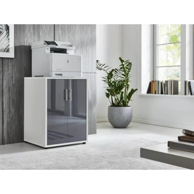 Abbildung von moebel dich auf Druckerkommode TABOR Druckerschrank Druckertisch Aktenschrank 2 türig (BxHxT) 54x74x52 cm (weiß/anthrazit Hochglanz)