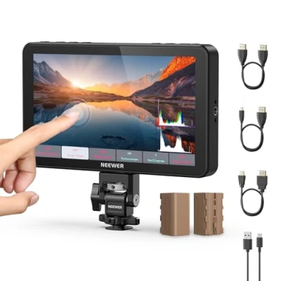 Abbildung von NEEWER F700 7&quot; Kamera Feldmonitor, 2000nit HD 1920x1080 IPS Touch Screen 3D LUT, 4K HDMI Loop in/Out Peak Focus DSLR Video Assist HDR Waveform, Cold Shoe Mount, 2 NP F750 Batterien, Reinigungstuch