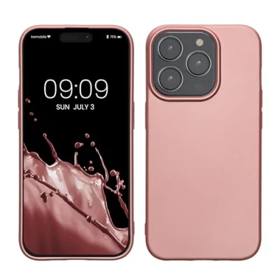 Abbildung von kwmobile Case kompatibel mit Apple iPhone 15 Pro Hülle Schutzhülle aus Silikon metallisch schimmernd Handyhülle Metallic Rosegold