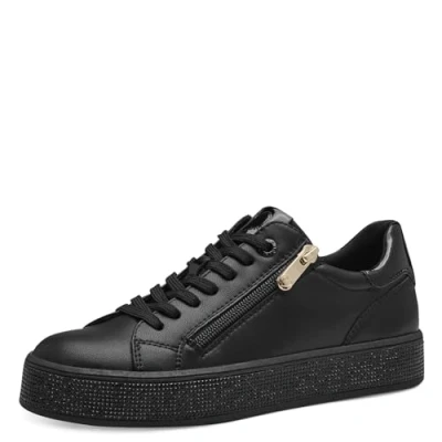 Abbildung von MARCO TOZZI Damen Sneaker flach mit Glitzersohle Reißverschluss, Schwarz (Black Comb), 37 EU