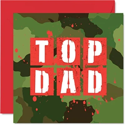 Abbildung von Coole Geburtstagskarten für Papa Camo Top Dad Happy Birthday Karte von Sohn, Tochter, Vater Geburtstagskarten, 145 mm x mm, Armee Camouflage, Vatertags Grußkarten, Geschenk