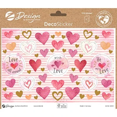 Abbildung von AVERY Zweckform Dekosticker 112 Aufkleber Herzen, Love (Etiketten auf A5 Bogen, Klebeetiketten für Geburtstag, Hochzeit, Feiern, Geschenke und Karten, mit Goldeffekt in pink, rosa gold) 54559