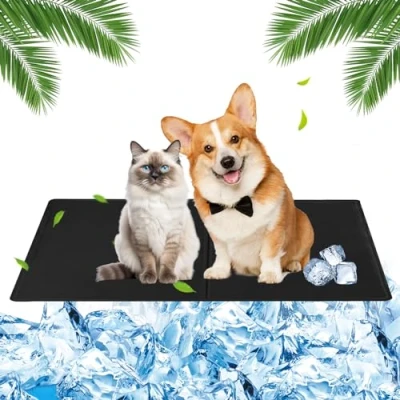 Abbildung von Kühlmatte Hund 40 x 50cm für Hunde mit Ungiftiges Gel, Kühlmittel Klein, Kühldecke Hunde, Selbstkühlend Katzen(Schwarz)
