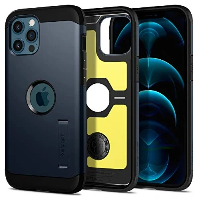 Abbildung von Apple iPhone 12 Pro Max Hülle Kunststoff Spigen Hard Case/Backcover Handyhülle Blau Shockproof/Stoßfest