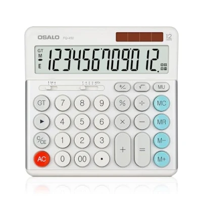 Abbildung von OSALO Taschenrechner Große Tasten Extra großes Display 12 stelliger Dual Power (Solar und Batterie) Tischrechner Bürorechner für Büro, Schule (FQ 450)