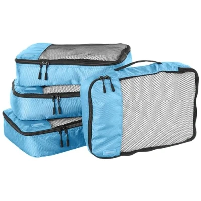 Abbildung von Amazon Basics Packwürfel Set für Koffer, Reise Organizer, Reißverschluss, 4 Teilig, Mittelgroß, Himmelblau