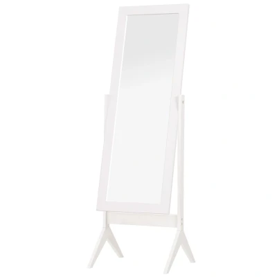 Abbildung von Standspiegel Ganzkörperspiegel Schminkspiegel Erhöhte Füße Pflegeleicht MDF Weiß 47 x 46 148 cm