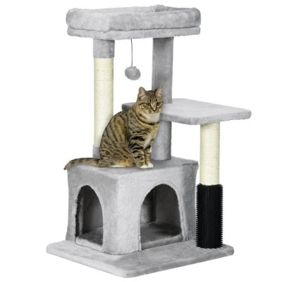 Abbildung von PawHut Kratzbaum Katzenbaum mit Massageecke Katzenhöhle Katzenkratzbaum Hellgrau, 48L x 48B 85H cm