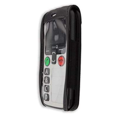 Abbildung von caseroxx Hülle Ledertasche mit Gürtelclip für Doro Secure 580 / 580IUP aus Echtleder, Tasche und Sichtfenster in schwarz