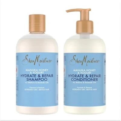 Abbildung von SheaMoisture Shampoo und Spülung für extrem trockenes sprödes Haar Manuka Honey &amp; Yoghurt Haarpflege Bundle 1x 384 ml, ml 2 Stück