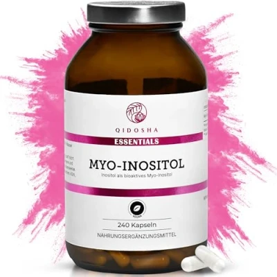 Abbildung von QIDOSHA® Myo Inositol Kapseln hochdosiert, 240 Stk im Apothekerglas, 500mg je Kapsel, 1000mg Tagesportion, vegan, deutsche Fertigung
