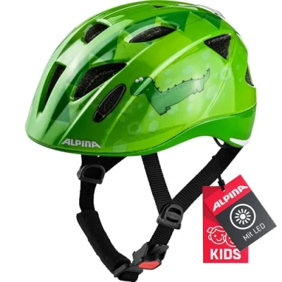 Abbildung von ALPINA XIMO FLASH Beleuchteter, Reflektierender, Leichter &amp; Anpassbarer LED Fahrradhelm Für Kinder, green dino gloss, 49 54 cm