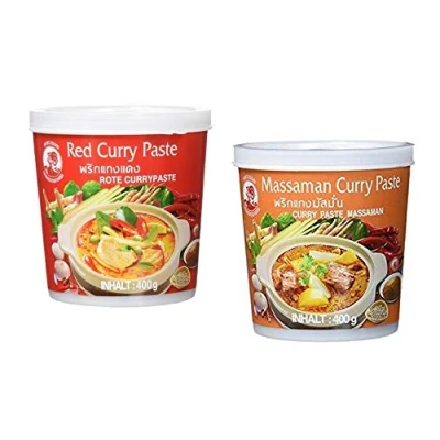 Abbildung von Cock Brand Probierset Currypasten 2er Pack (2 x 400g) 2 Sorten, je 1 Dose Rote, Massaman Currypaste