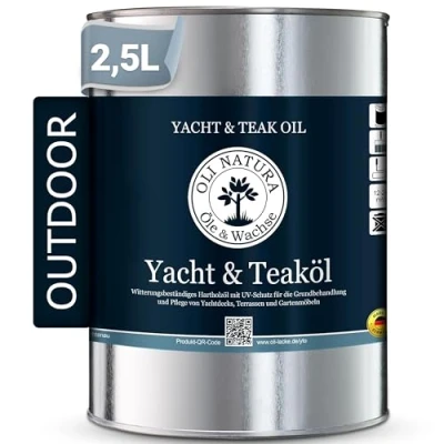 Abbildung von OLI NATURA Yacht &amp; Teaköl Holzöl für Außen 2,5 Liter, Natur Premium Leinöl mit Schutz vor UV Strahlung, Verwitterung, Versprödung Vergrauung Geeignet fast alle Holzarten