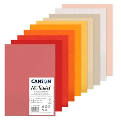 Abbildung von Canson Mi Teintes, Farbiges Zeichenpapier, Zweiseitg: Bienenwaben Struktur und feine Körnung, 160gsm, 98lb, Bogen, A4 21x29,7cm, Packung, 10 warme Farbtöne, Bögen C31032S056