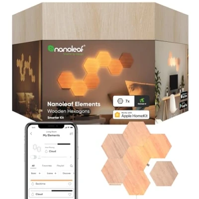 Abbildung von Nanoleaf Elements Wood Look Hexagons Starter Kit 7er Pack