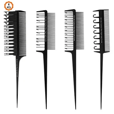 Abbildung von Jubaopen 4 Stück Haarfärbepinsel Färbekamm Schwarz Strähnenkamm Set Haar Hervorhebung Kamm Folien Profi Friseurkamm Styling Werkzeug für Haarfärbung Friseur Salon