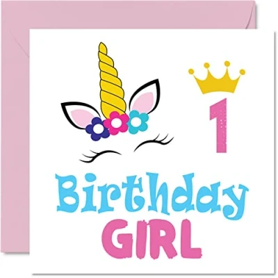 Abbildung von Stuff4 Geburtstagskarte zum 1. Geburtstag Mädchen Einhorn 1 Jahr altes Geburtstagskarten sie 145 mm x Grußkarte Tochter Nichte Enkelin Kinder