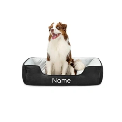 Abbildung von lionto Hundebett 2 in 1 mit komfortablem Einstieg, kuscheliges Heimtierbett zum Wenden für Hunde und Katzen, 110x80 cm, Hundekissen pflegeleichter Wildlederoptik, schwarz/grau (Namensaufdruck)