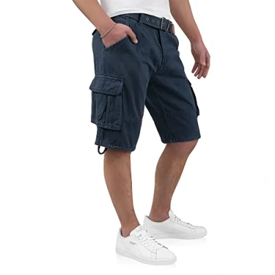 Abbildung von Indicode Kjeld Herren Cargoshorts mit 6 Taschen inkl. Stoffgürtel aus 100% Baumwolle Kurze Hose Bermuda Sommer Herrenshorts Short Men Pants Cargohose kurz Sommerhose für Männer (4XL, Navy)