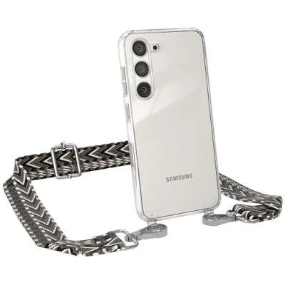 Abbildung von EAZY CASE Handykette Verstellbarer Gurt kompatibel mit Samsung Galaxy S23, Schulterriemen, Flache Kordel, Handykordel Hülle, Hülle Kette, Anthrazit/Schwarz Metall Silber