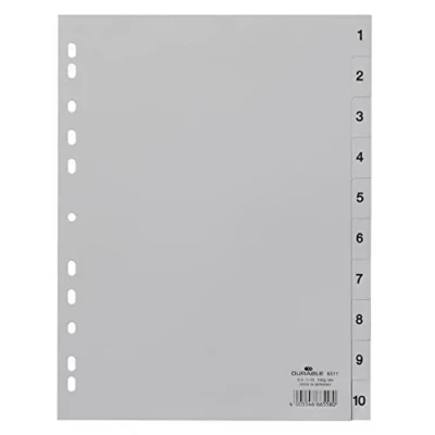 Abbildung von Durable Zahlenregister (A4, geprägte Taben 1 10, PP volldeckend) 25 Stück, grau, 651110