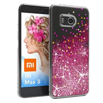 Abbildung von EAZY CASE Hülle kompatibel mit Xiaomi Mi Max 3 Schutzhülle Flüssig Glitzer, Handyhülle, Schutzhülle, Back Cover Glitter Flüssigkeit, TPU/Silikon, Transparent/Durchsichtig, Pink