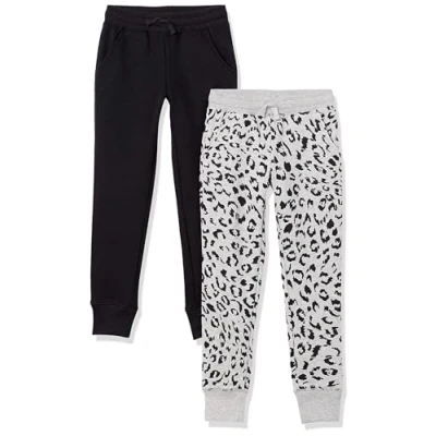 Abbildung von Amazon Essentials Mädchen Jogginghosen, 2er Pack, Hellgrau Meliert Gepard/Schwarz, 2 Jahre