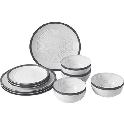 Abbildung von BRUNNER Campinggeschirr Set (Set 12 Stück) für 4 Personen Midday Bellagio aus Melamin Stone Touch von hoher Qualität, rutschfest und langlebig