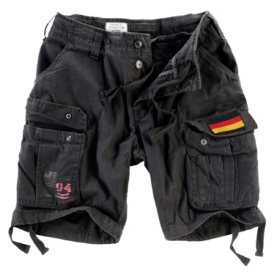 Abbildung von Surplus Raw Vintage Airborne Herren Cargo Shorts, schwarz mit Patch, L