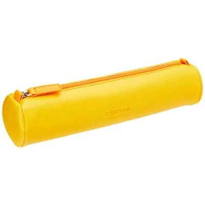 Abbildung von Rhodia 318993C rund Schlampermäppchen (21,5 x 5 cm, Kunstleder, elegant und praktisch, Reißverschuss Griffplatte, ideal für unterwegs) 1 Stück, mohnrot