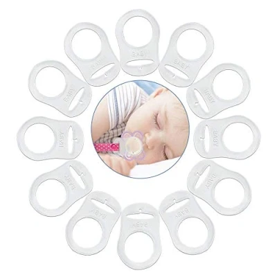 Abbildung von Voarge 12 Stück schnullerkette silikon, Baby Silikonring Schnullerhalter für Schnullerketten Transparent Weiche Silikon Dummy Schnuller Clips Halterungen
