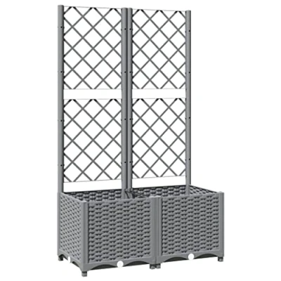 Abbildung von vidaXL Pflanzkübel, Blumenkasten mit Rankgitter für Balkon Garten Terrasse, Pflanzkasten Spalier Kletterpflanzen, Blumenkübel Rankhilfe, Hellgrau PP