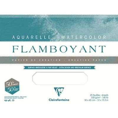 Abbildung von Clairefontaine 975065C Flamboyant Aquarellpapier Block (4 seitig geleimt, 20 Blätter, 31 x 41 cm, 300 g, mit zerfransten Rand, starker Struktur, ideal für spezielle Effekte) extraweiß