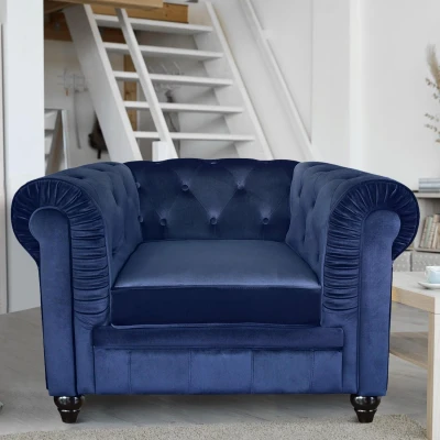 Abbildung von Grand fauteuil Chesterfield Sessel mit Samtbezug Blau Menzzo