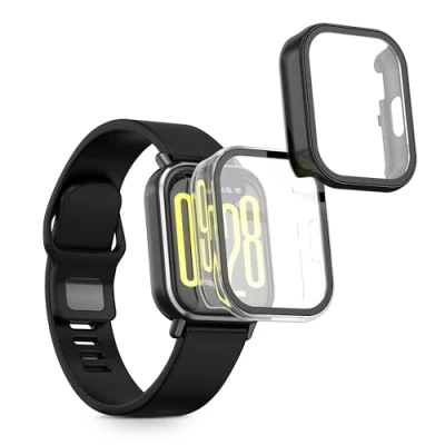 Abbildung von kwmobile 2X Cover kompatibel mit Xiaomi Redmi Watch 5 Active Hülle Fullbody Fitnesstracker Case Set aus Glas Transparent Schwarz