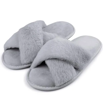 Abbildung von riemot Hausschuhe Damen Winter Plüsch Pantoffeln Memory Schaum Warme Hausschlappen Bequeme Rutschfeste Flauschige Slipper, Grau Blau, gr.36 37