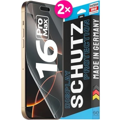 Abbildung von 2x se® 3D SCHUTZFOLIE Transparent für Apple iPhone 16 Pro Max ,Selbstheilend, 100% Fingerabdruck &amp; FaceID kompatibel, einfache blasenfreie Installation, Ultra Klar, Stoß Kratzfest, aus Deutschland
