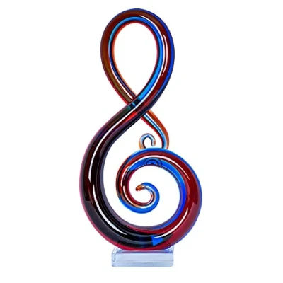 Abbildung von levandeo Designer Skulptur H35cm Glasskulptur Notenschlüssel Blau Rot Glasfigur Deko Unikat Geschenk Einrichtung Dekofigur