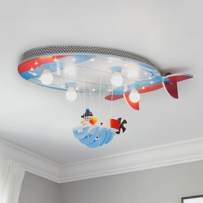 Abbildung von Elobra Deckenlampe Kinderzimmer &quot;Luftschiff mit Joe&quot; Süße Sternenhimmel Luftschiff Design, Serienschaltung, Handarbeit, blau/rot/weiß incl. 20 LED`S, Made in Germany
