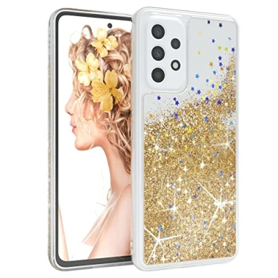 Abbildung von EAZY CASE Hülle kompatibel mit Samsung Galaxy A53 (5G) Schutzhülle Flüssig Glitzer, Handyhülle, Schutzhülle, Back Cover Glitter Flüssigkeit, TPU/Silikon, Transparent/Durchsichtig, Gold